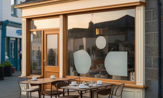 Small independent café premises on a Causeway Coast and Glens high street, with tables set for the morning trade